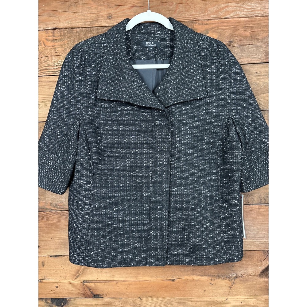 Tribal Sportswear Jacket Womens 12 Textured Metallic Zip Front Short Sleeve NWT